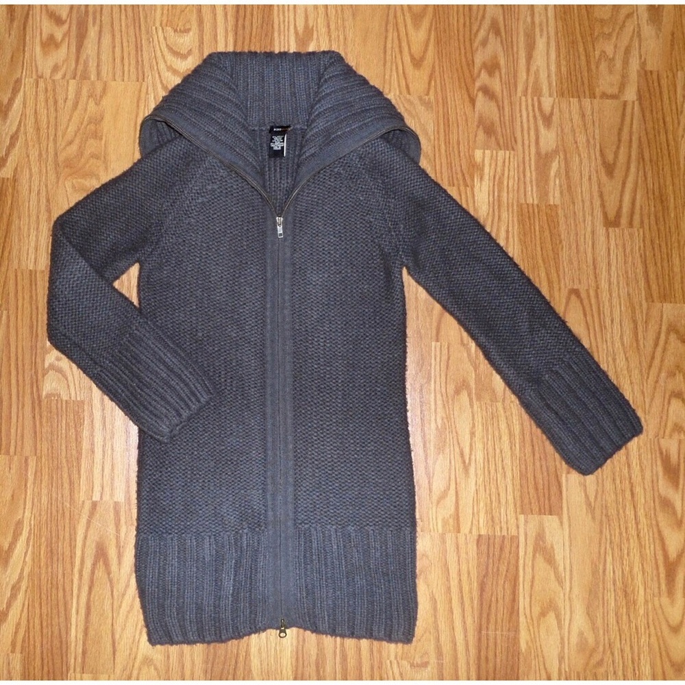 BCBGMaxAzria Charcoal Gray Zip-Up Hooded Long Cardigan